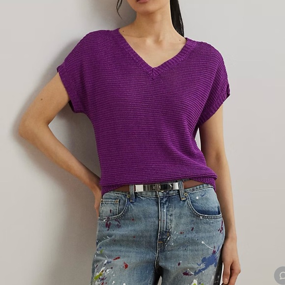 Ralph Lauren Women's V-Neck Purple Dawn Sweater - Picture 3 of 9